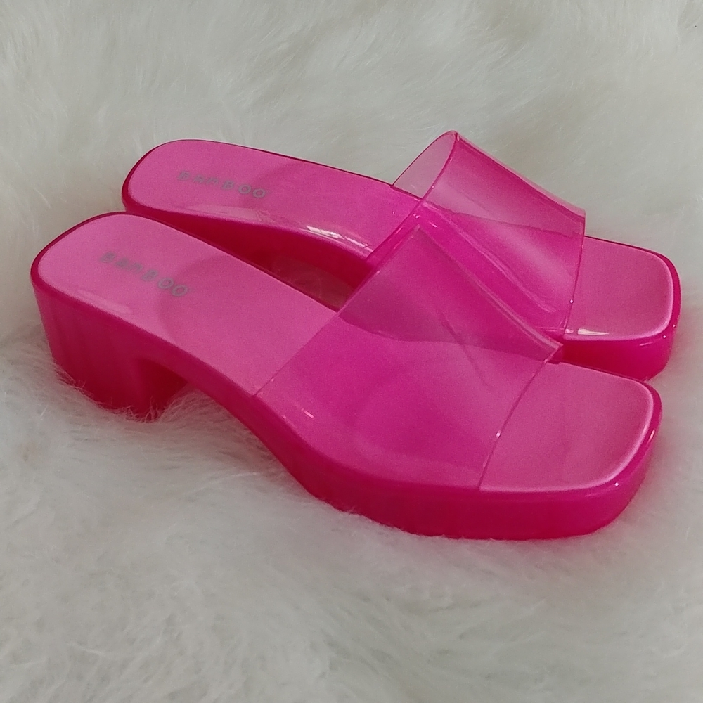 Barbiecore hot pink jelly platform plastic 2" heels